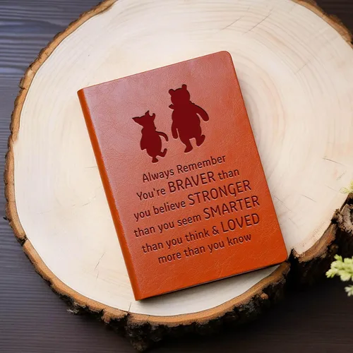 Miniatura 6 de JOHSBYD Pooh Bear - Cuaderno de cuero con texto en inglés "Always Remember You're Braver Than You Believe", regalo de amistad para mujeres y Marrón