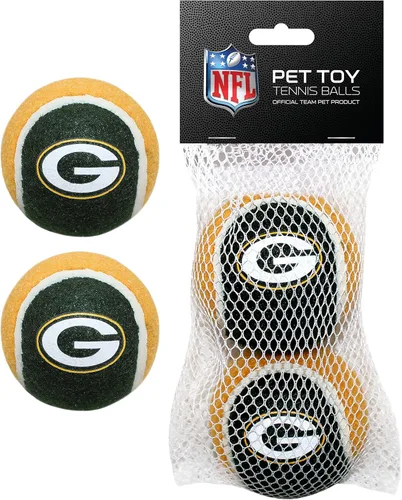 Pets First NFL Green Bay Packers - Juego de 2 pelotas de tenis para perros y gatos, juego de 2 piezas con logotipo del equipo en colores vibrantes