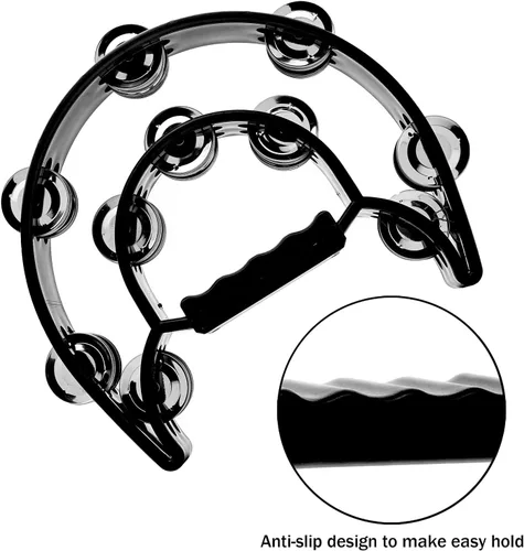 Miniatura 4 de Musfunny Half-MoonTambourines Instrumento musical para adultos, fiesta, color negro Half-Moon, Double Row Metal Jingles, Hand Held Percussion