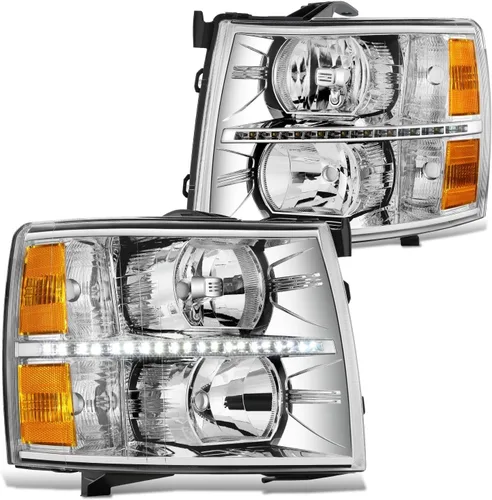 Miniatura 11 de DNA MOTORING HL-HPL-CSIL07-G2-CH-AM - Faro delantero de doble proyector LED DRL compatible con Chevy Silverado 2007-2014, cromo/ámbar