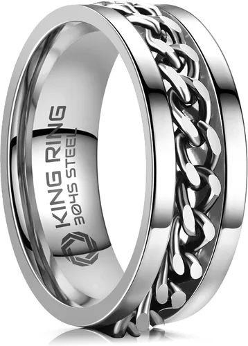 King Ring Anillo giratorio de 0.315 pulgadas, anillo plano pulido fino para hombres y mujeres con cadena cubana, diseñado en Estados Unidos