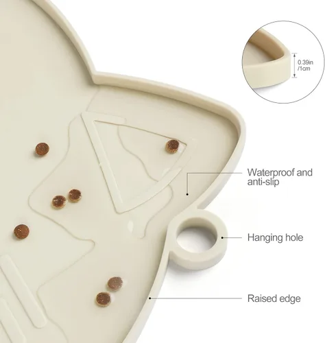 Miniatura 3 de Coomazy Tapete de alimentación para gatos y perros, tapete de silicona antideslizante más grueso con borde elevado, impermeable para alimentos