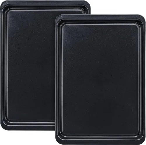 Beasea Paquete de 2 bandejas para hornear, bandeja de galletas de 10 x 14.6 pulgadas, antiadherente, de acero al carbono, para horno, bandejas para