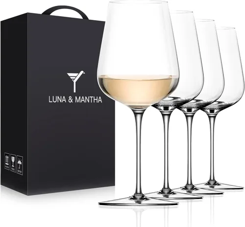 Miniatura 9 de LUNA & MANTHA Juego de 4 copas de vino tinto de cristal con tallo, copas de vino sopladas a mano de 17oz, perfectas para regalo con empaque rojo