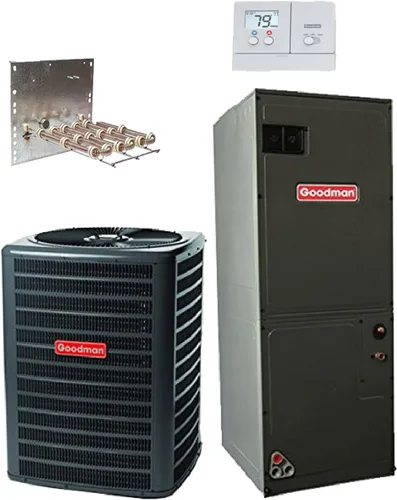Goodman Sistema dividido GLZS4BA1810 y AMST24BU1300 de la pompa de calor de 1,5 toneladas 14,3 SEER2 con el termostato no programable R-32