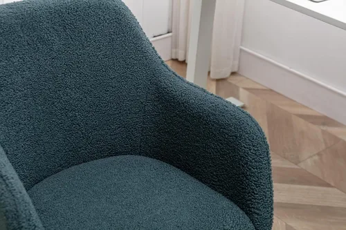 Miniatura 8 de Silla de oficina en casa, moderna silla de escritorio de tela de peluche copetuda con respaldo medio, silla giratoria ajustable para oficina
