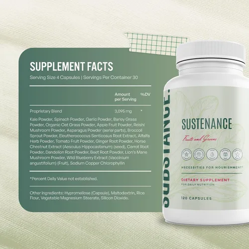 Miniatura 4 de SUBSTANCE. - Nature's Sustenance - Suplemento diario de verduras, frutas y verduras - Cápsulas de vitaminas superalimentos - Mejora la energía