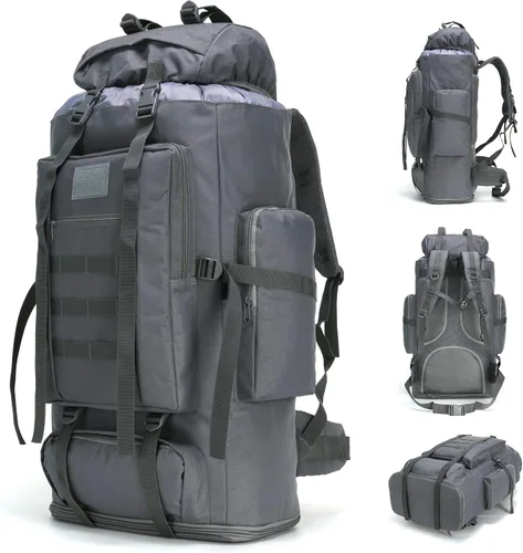 Miniatura 13 de 70L/100L senderismo camping mochila MOLLE mochila impermeable Daypack para viajar, Caqui, Mochila de senderismo 100l