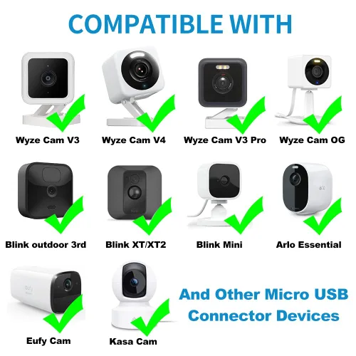 Miniatura 2 de Cargador de cable de extensión de alimentación de 26 pies para Wyze Cam V3/V4/OG/V3 Pro, Eufy, SimpliSafe, Blink, Kasa (no para Wyze Pan v3), cable