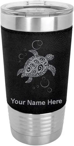 Miniatura 23 de LaserGram Vaso aislado al vacío de 20 onzas, tortuga marina hawaiana, grabado personalizado incluido (piel sintética, estilo béisbol)