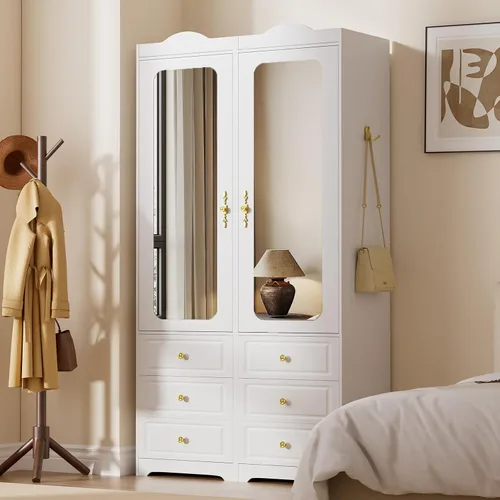 Miniatura 3 de Armario de Clóset, Armarios de Dormitorio Blancos con Puerta de Espejo y 6 Cajones, Armario de Almacenamiento de Ropa de 15.7" de Ancho/69.5
