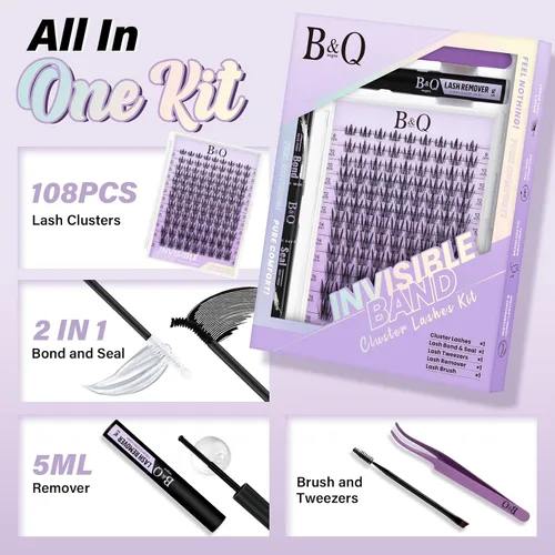 Miniatura 5 de Kit de racimos de pestañas falsas B&Q Bella, pestañas naturales en racimo, pestañas finas invisibles, pestañas individuales, kit de extensión