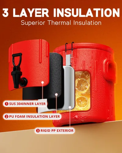 Miniatura 3 de Dispensador de bebidas aislado de 3.5 galones, dispensador de bebidas frías y calientes con interior de acero inoxidable 304 y boquilla, dispensador