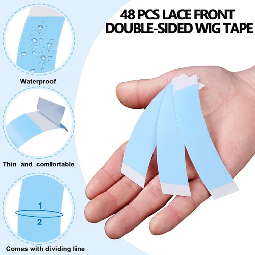 Miniatura 3 de 48 piezas de cinta frontal de encaje para peluca, cinta adhesiva transparente tipo tupé, impermeable de doble cara, cabello curvo en C, agarre