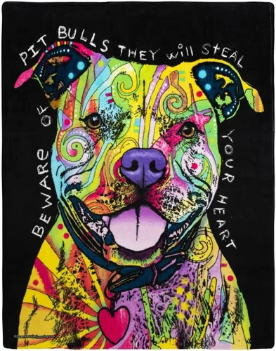 Dawhud Direct Manta Throw de Forro Polar Pitbull de 50 x 60 Pulgadas con Arte de Perro Dean Russo - Mantas Pitbull Suaves y Coloridas para Adultos,
