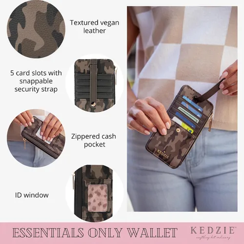 Miniatura 2 de KEDZIE Essentials Only - Cartera con cremallera para mujer, de piel vegana, pequeña tarjetero con ventana exterior para identificación, Glamoflauge