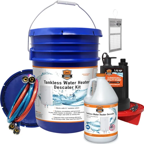 Miniatura 13 de Chromex Kit de descarga de calentador de agua sin tanque con solución de descalcificación líquida certificada y mangueras de entrada de ángulo recto
