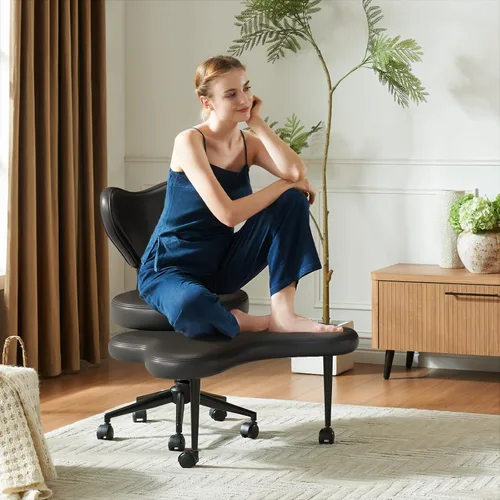 Miniatura 16 de Pinmoco Silla de Oficina para Sentarse con Piernas Cruzadas con Ruedas, Silla de Meditación, Silla TDAH para Adultos, Respaldo y Asiento más Anchos