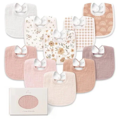 Miniatura 12 de Konssy - Paquete de 10 baberos de muselina para bebé, baberos de bandana de algodón suave para babeo y dentición, colores sólidos unisex para niños