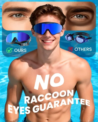 Miniatura 2 de Paquete de 2 gafas de natación para adultos, hombres y mujeres, protección UV antivaho sin fugas, visión amplia de 180°, visión clara, gafas
