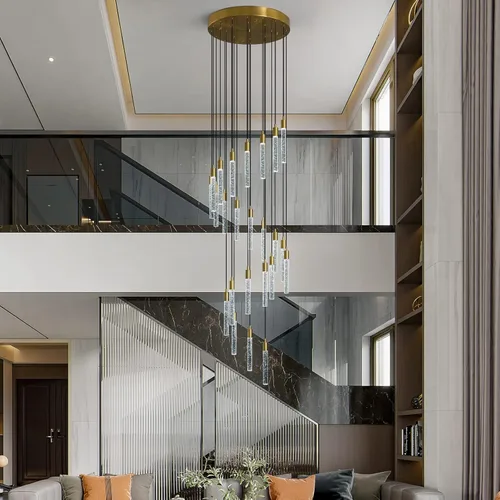 Miniatura 3 de Candelabro moderno de 24 luces para sala de estar, acabado de latón dorado, luces colgantes de techo LED regulables, 144 W, 6000 K, escaleras