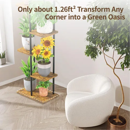 Miniatura 5 de LASZOLA Soporte Negro de Madera de 5 Niveles para Plantas de Interior para Macetas Más Grandes de Servicio Pesado, Estantes Verticales Resistentes