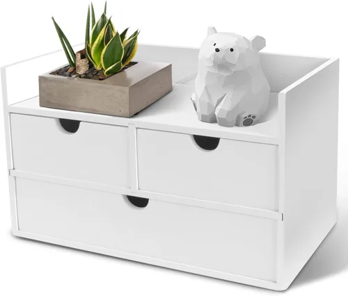Miniatura 12 de Charmewooden Organizador de escritorio de bambú con cajones, organizador de encimera con cajones, cajón de almacenamiento de maquillaje, 2 cajones