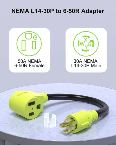 Miniatura 2 de NEMA L14-30P a 6-50R adaptador de generador a soldador, cable de alimentación resistente de 1.5 pies, STW 10/3 AWG, 125V/250V, certificación ETL