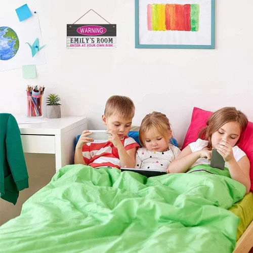 Miniatura 4 de Señales de advertencia personalizadas "Enter at Your Own Risk" personalizadas para habitación de niñas, entrada, puerta, letreros de madera