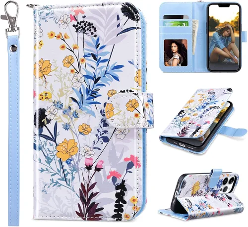 Miniatura 23 de ULAK Funda tipo cartera compatible con iPhone 13 para mujer, piel sintética de alta calidad con tarjetero, función atril, funda tipo cartera