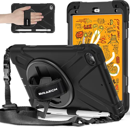 BRAECNstock para Apple iPad mini 5/4 Funda 2019/2015 19,9 cm, Funda Protectora a Prueba de Golpes con Soporte para Lápices, Correa Giratoria y