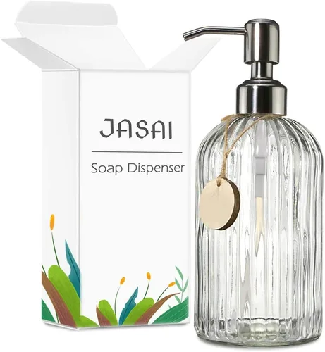 Miniatura 8 de JASAI Dispensador de jabón de vidrio transparente de 18 onzas con bomba de acero inoxidable a prueba de óxido, dispensador de jabón líquido