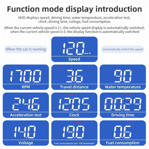 Miniatura 7 de Aramox Pantalla HUD para automóvil OBD2, velocímetro digital con advertencia de sobrevelocidad, pantalla de parabrisas de cabeza para automóviles