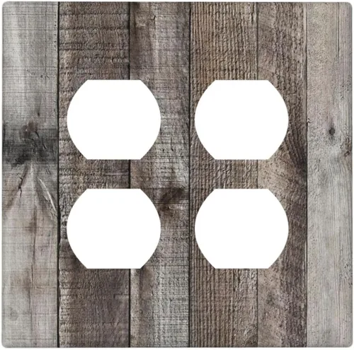 Miniatura 66 de Placa de pared dúplex de receptáculo de dispositivo de 1 gang de madera envejecida blanca gris con veta de tablón, cubierta de enchufe eléctrico