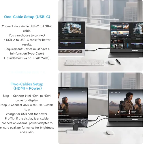 Miniatura 6 de BENFEI Monitor portátil de 15.6 pulgadas, pantalla FHD 1080P HDMI USB-C para juegos, pantalla IPS HDR ultradelgada con cubierta inteligente