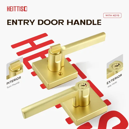 Miniatura 3 de Paquete de 1 pomo de puerta dorado, manija dorada para puerta interior con acabado de latón satinado, manijas de puerta de privacidad
