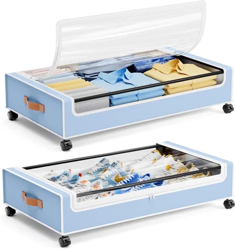 Miniatura 10 de Yecaye Almacenamiento debajo de la cama con ruedas, paquete de 2, contenedores de almacenamiento extra grandes de 85 L debajo de la cama con marco