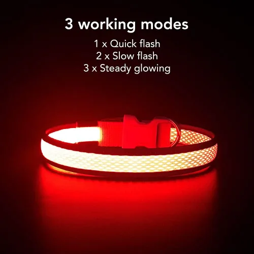 Miniatura 3 de YFbrite Collar de perro iluminado, collar de cachorro con LED recargable por USB, superbrillante, ajustable, luces brillantes para perro para Rojo