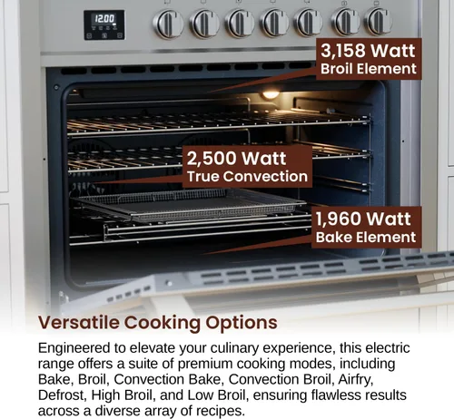 Miniatura 6 de Rangaire RRE361TS Cocina Eléctrica de 36" con Horno y Temporizador - Acero Inoxidable, Quemadores de Estufa Infrarrojos, Convección Verdadera