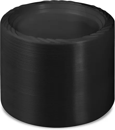 Miniatura 5 de Munfix Juego de 200 platos de plástico negro – platos llanos desechables de 9 pulgadas, paquete a granel para fiestas, barbacoas, picnic, fiestas
