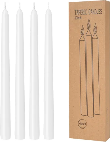 4 paquetes de velas cónicas blancas - Velas cónicas de 10 pulgadas sin goteo, sin humo y sin aroma - 8 horas de combustión larga - Velas altas Blanco