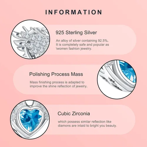 Miniatura 6 de NINGAN Birthstone Charms for Charms Bracelet, Angel Wings 925 Sterling Silver Love Heart Bead Pendant Birthday Christmas Jewelry Gift for Women