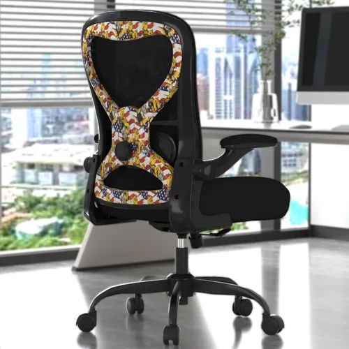 Miniatura 9 de Silla de escritorio de oficina con soporte lumbar ergonómico, cojín de asiento extra grueso, brazos abatibles, respaldo de malla transpirable, silla