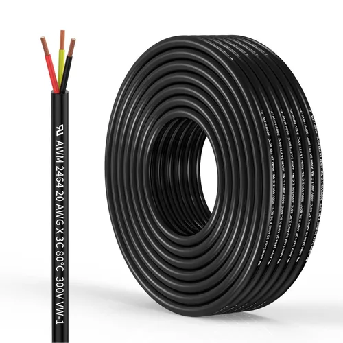 Miniatura 22 de Cable eléctrico de calibre 14, 3 conductores, cable de cobre sin oxígeno, cable flexible de bajo voltaje de 100 pies/30.5 m para tiras LED, lámparas