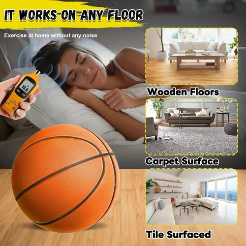 Miniatura 2 de Balón de baloncesto silencioso oficial (29.5") o para mujeres 28.5" - Diseño de espuma PU ranurada para rebote realista, balón de entrenamiento sin
