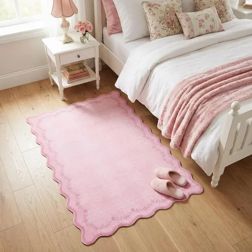 Miniatura 52 de GarveeHome Alfombra de entrada festoneada, 2 x 3, color azul sólido, lavable, alfombra floral para entrada interior, alfombra floral antideslizante