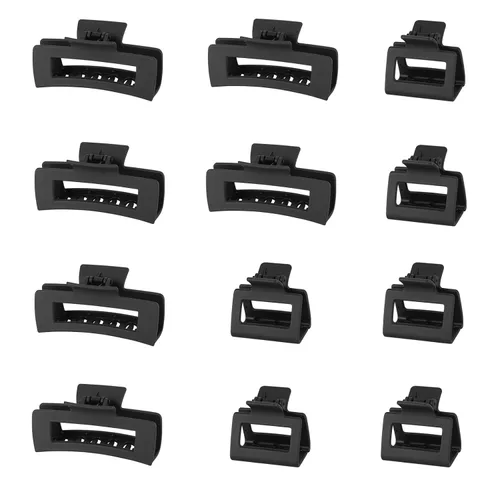 Miniatura 7 de Juego de accesorios rectangulares para el cabello para mujeres y niñas, 6 clips grandes para cabello grueso, 6 clips pequeños para cabello fino Negro