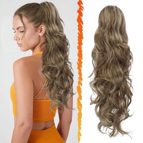 Miniatura 37 de BARSDAR Extensión de cola de caballo rojo burdeos, extensiones de cabello ondulado con cordón de 16 pulgadas para mujer, extensiones de cabello