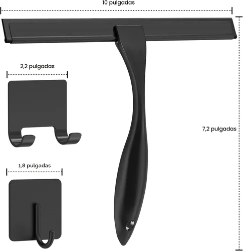 Miniatura 2 de Escobilla de ducha multiusos de acero inoxidable para puertas de ducha con 2 ganchos adhesivos, herramienta de limpieza de baño, escobilla de espejo