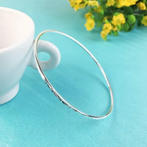 Miniatura 2 de Merdia Pulsera apilable de plata de ley 925 para mujeres y niñas, Plata de ley, Sin gemas.